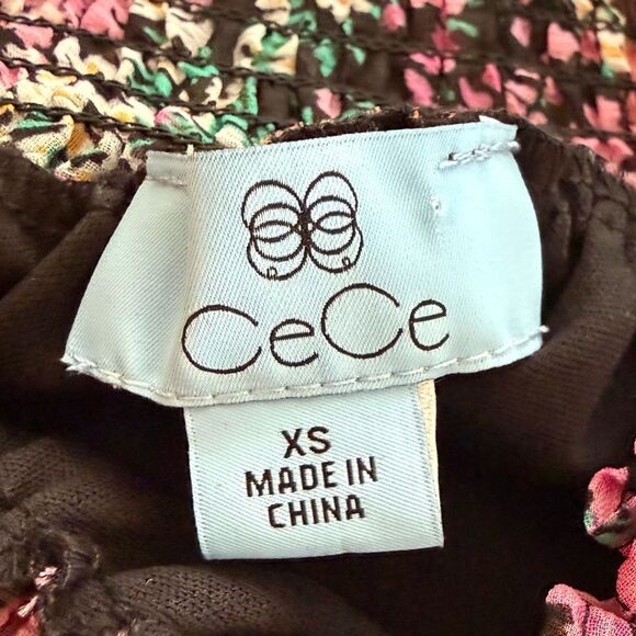 CeCe Off-shoulder Black Floral Print with smocking and ruffles - Picture 4 of 10